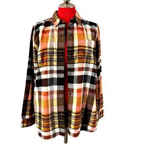 Madewell blouse brown pink & gold plaid soft flannel shirt sz M button front top